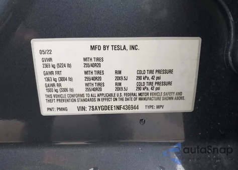 2022 Tesla Model Y Long Range Dual Motor All-Wheel Drive из США, поврежденный, VIN 7SAYGDEE1NF436944